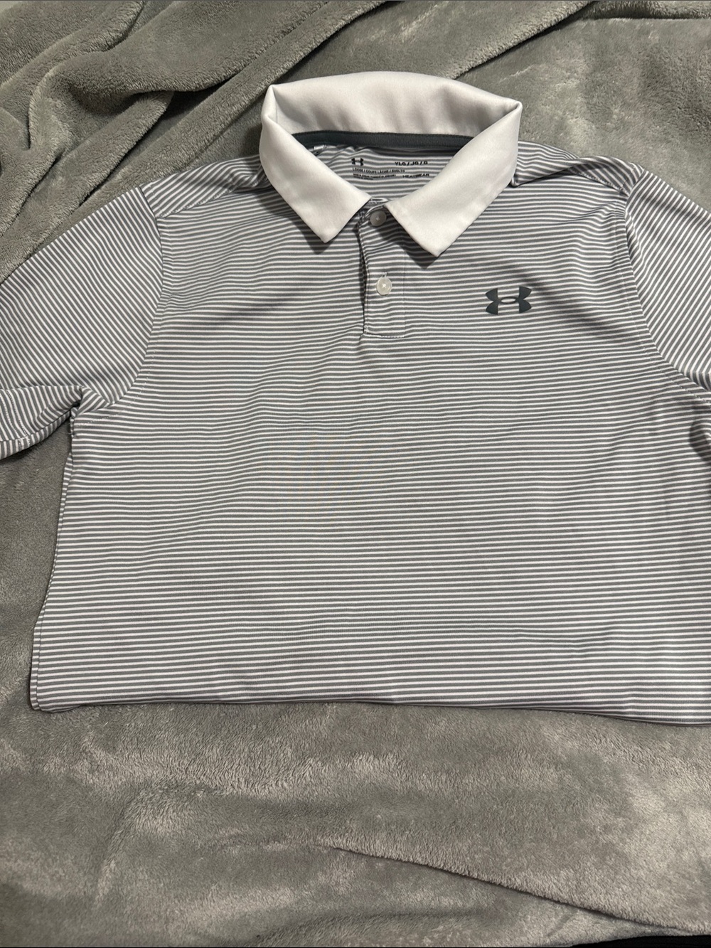 Under Armour Men’s White and Gray Thin-Strip Polo